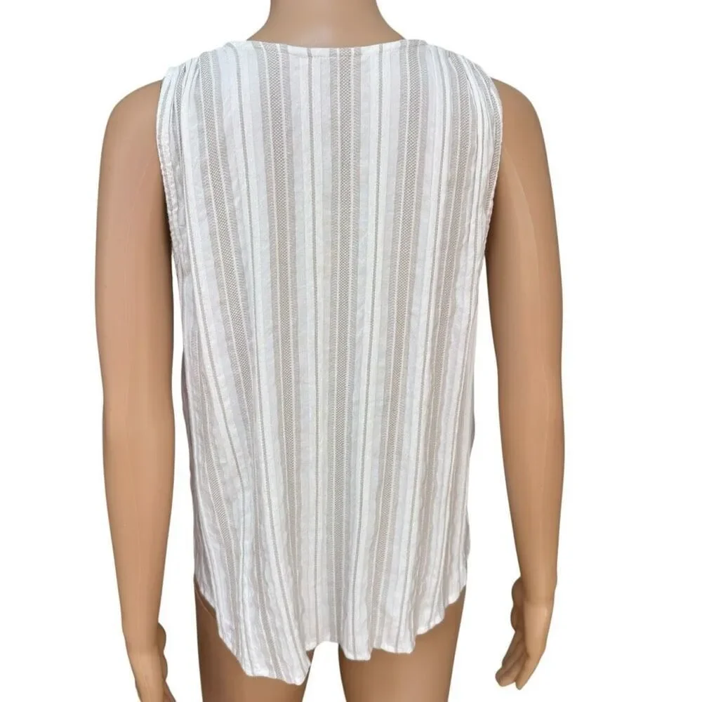 Free People By My Side Top cotton/linen blend Striped Tie High Low Blouse Sz XS
